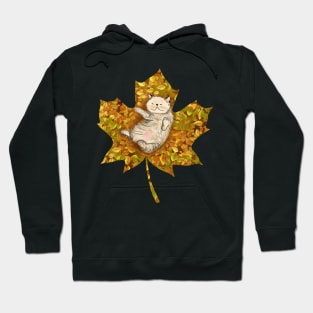 Little Cat Playing on the Leaves - Maple Leaf Version Hoodie